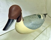 Hand Carved and Painted Wooden Redhead Duck Decoy Signed Peggy