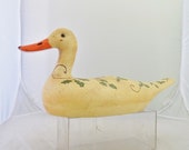 Large Hand Carved and Painted Wooden Christmas Holly Duck Decoy Signed MF