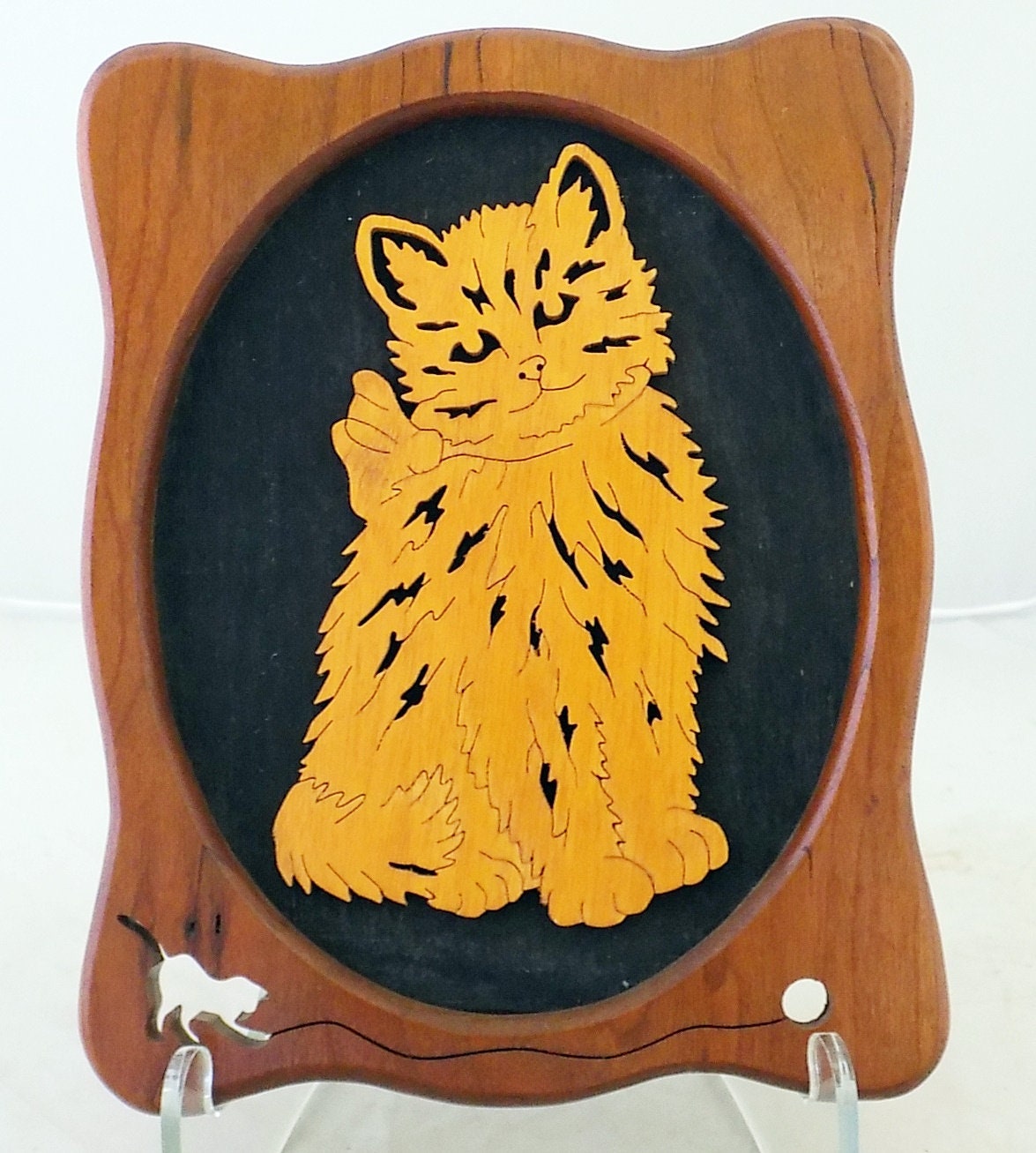 Handmade Wooden Scroll Work Long Hair Cat Kitten Framed Etsy