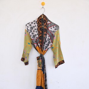 Handmade Silk Kimono Robe: Bohemian Patchwork Sari, Upcycled Jacket