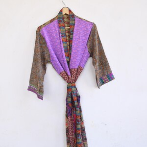 Seide Kimono Robe - Boho Patchwork Upcycled Sari Jacke