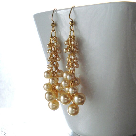 Items similar to Long Dramatic Champagne Pearls Earrings on Etsy