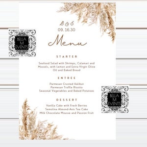 Karta menu w stylu boho z piórami | Wydrukowana papeteria ślubna i eventowa