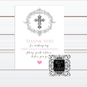 Pink First Holy Communion Thank you printable sign