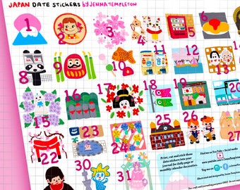 Japan Date Sticker Printable / Japan Digital Date Stickers / Japan Stickers Planner Printable