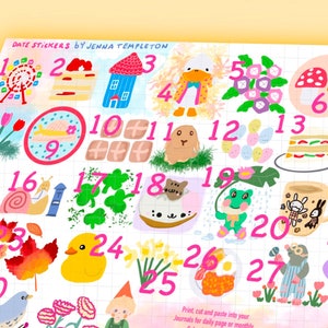 Easter Spring Stickers / Autumn Date Stickers Printable / Date Numbers / Digital Date Stickers / Journal Printable image 1