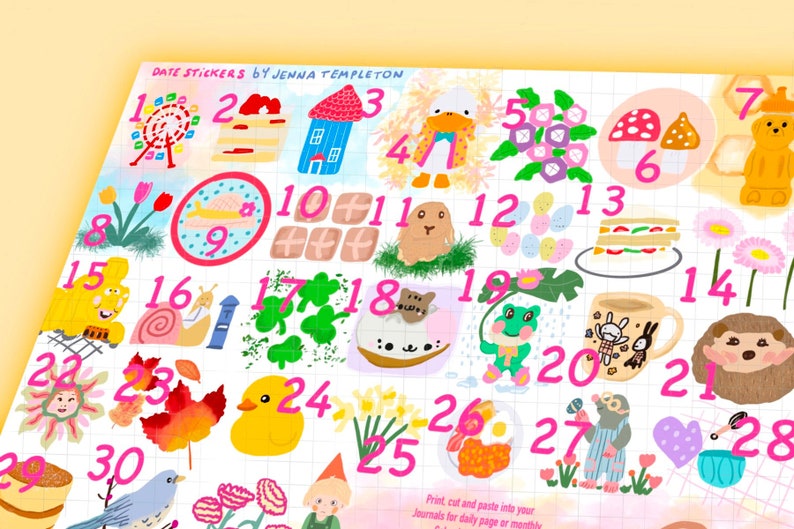 Easter Spring Stickers / Autumn Date Stickers Printable / Date Numbers / Digital Date Stickers / Journal Printable image 1