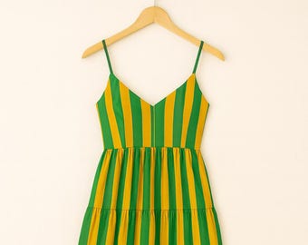 Hand Block Printed Cotton Sundress, Striped Sleeveless Dress