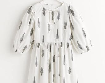 Hand Block Print Cotton Midi Dress, Indian Summer Dress