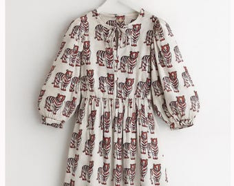 Hand Block Print Cotton Midi Dress, Indian Summer Dress