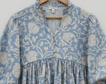 Hand Block Print Midi Dress, Soft Indian Cotton Summer Dress