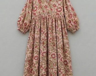 Hand Block Print Cotton Midi Dress, Indian Summer Dress