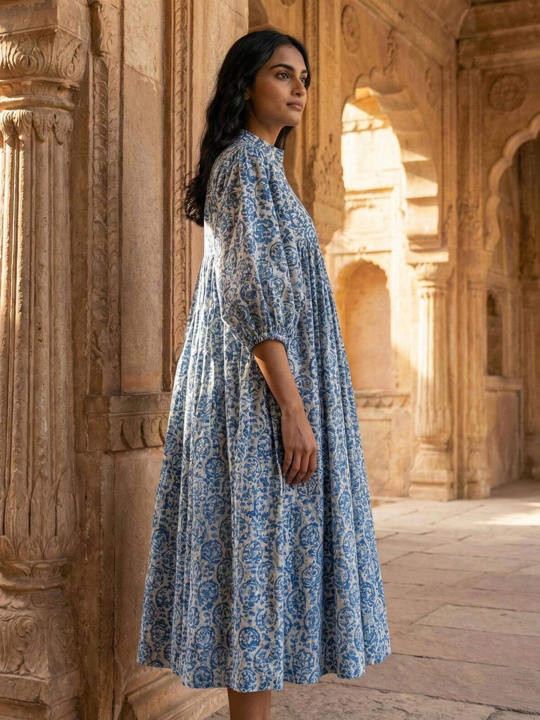 Indian Cotton Block Print Kyra Midi Summer Maxi Boho Maternity