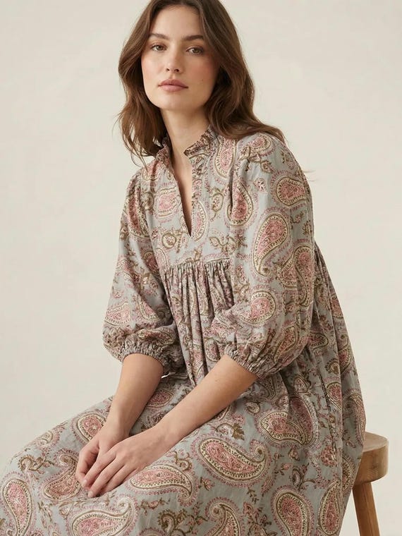 Indian Cotton Block Print Kyra Midi Summer Maxi Boho Maternity Dress for  Women - Etsy