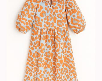 Hand Block Print Cotton Midi Dress, Indian Summer Dress