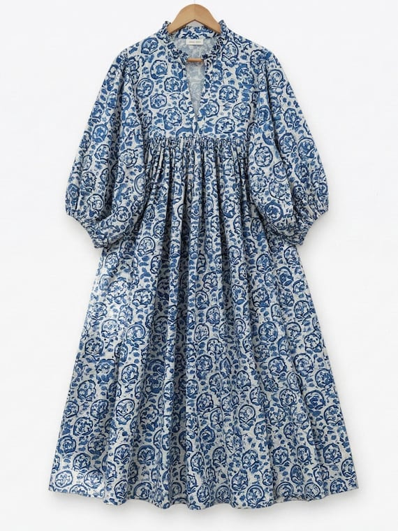 blue boho maternity dress Indian Cotton Block Print Kyra Midi Summer Maxi for Women Balenciaga Knee-length Dress Draped not_prebfcm23 Size:15 x 33 29.92;m