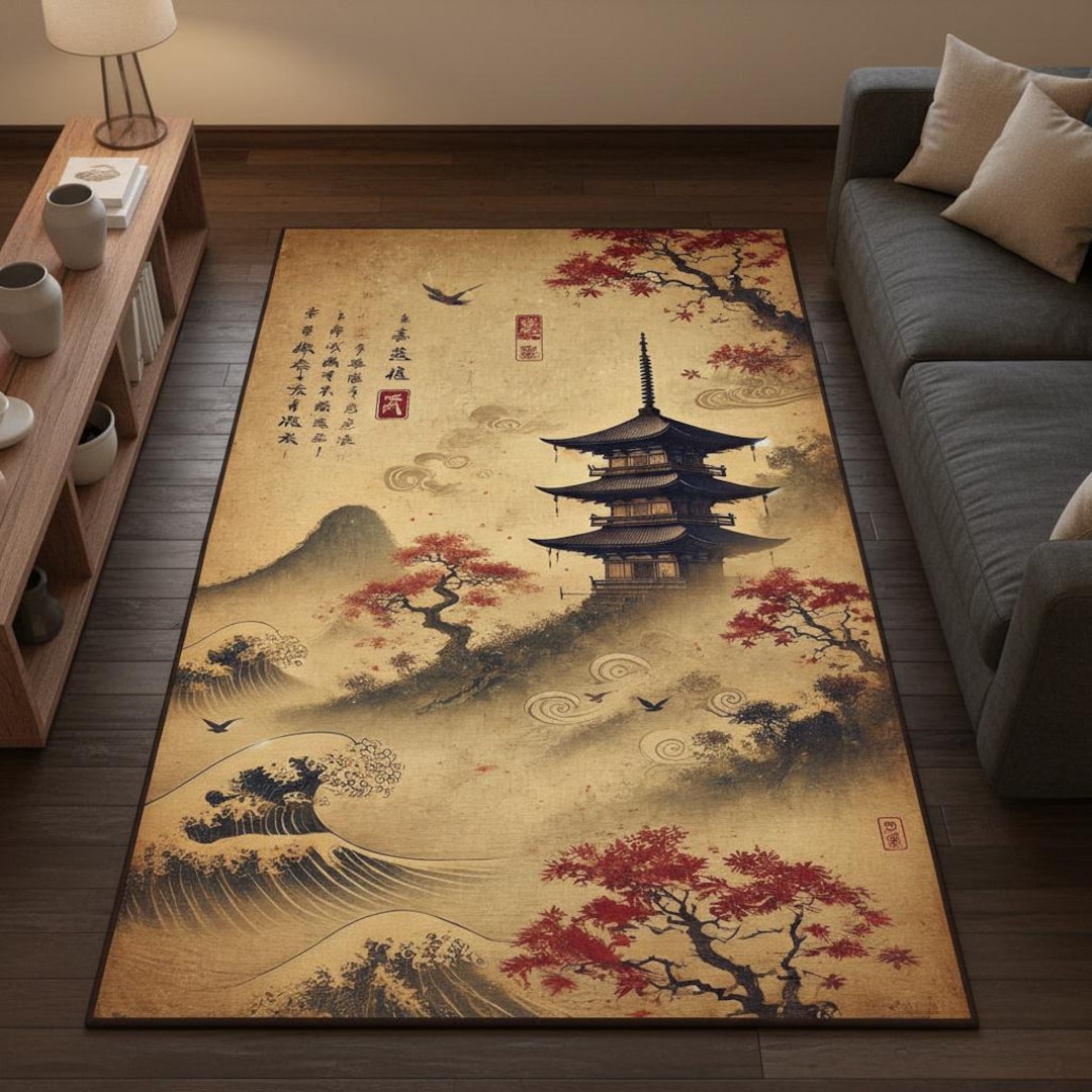 Japanese Decorative Rug for Living Room, Bedroom and Hallway - Washable ...