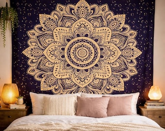 Boho Mandala Tapestry: Celestial Moon Star Spiritual Wall Hanging