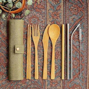 Reusable Bamboo Cutlery Set with Bag