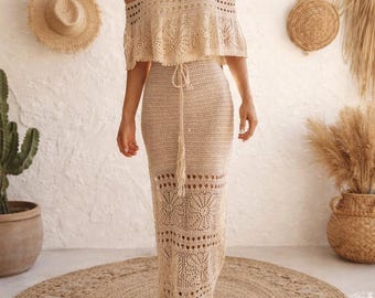 Boho Off Shoulder Crochet Maxi Dress: Hollow Knit Beach Summer Style