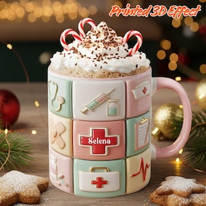 Taza con estampado de patchwork médico con efecto 3D, regalos personalizados para enfermeras, taza para futuras enfermeras, regalos divertidos para estudiantes de enfermería.