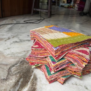 25 Vintage Kantha Fabric Scraps, 6.5&quot; Quilting Patches