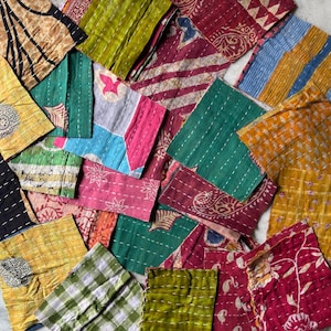 25 Vintage Kantha Cotton Scraps, Handmade Quilting Patches (6.5x6.5)