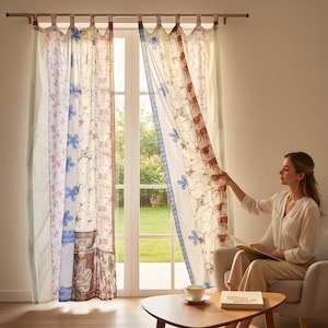 Indisk sidensari-lapptäckegardin: Boho-fönstergardiner