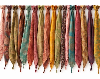 Lotto all'ingrosso di fasce per sari in seta vintage / Sciarpa/foulard in seta indiana riciclata / Fascia per capelli/Foulard da collo / Cintura in tessuto riciclato per lavori artigianali