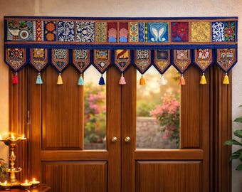 インドのハンドメイドドアトラン | 刺繍入りバンダンワール壁掛け | 玄関装飾 | お祭りホームデコレーション | カラフルなエスニックドアバランス