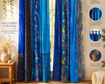 Vintage Silk Sari Curtain Panel, Bohemian Recycled Drapes, Handmade Ethnic Home Decor