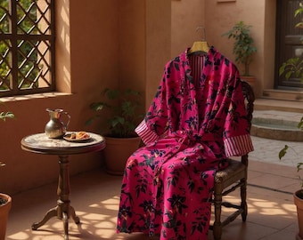 Bata kimono de terciopelo rosa para mujer / Bata de terciopelo floral / Bata de lujo para estar en casa / Bata de novia bohemia / Bata de terciopelo hecha a mano, regalo para ella