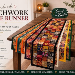 Chemin de table indien en patchwork, Boho coloré, salle à manger, chemin de table en coton fait main, décoration ethnique, table d'appoint de ferme