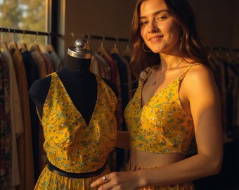 Top corto in sari di seta vintage: tessuto indiano riciclato