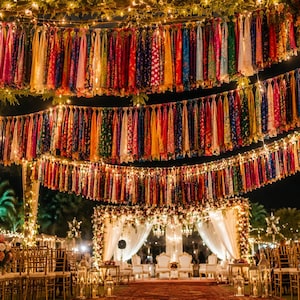 Handmade Recycled Silk Sari Garland, Boho Wedding Tassel Banner, Indian Festival Decoration image 3