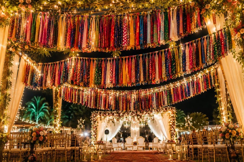 Handmade Recycled Silk Sari Garland, Boho Wedding Tassel Banner, Indian Festival Decoration image 3
