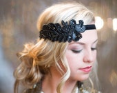 Black 1920s Headband, Flapper Headband, Great Gatsby Hair Accessory, Christmas Costume