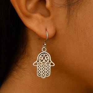 Silver Hamsa Hand Earrings, Boho Spiritual Jewelry, Protection Dangle Earrings, Gift for Women, Ethnic Festival Jewelry