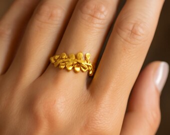 Gold Leaf Adjustable Ring, Boho Jewelry, Handmade Brass Leaf Ring, Unique Adjustable Band, Nature-Inspired Jewelry, Rustic Gift for Her