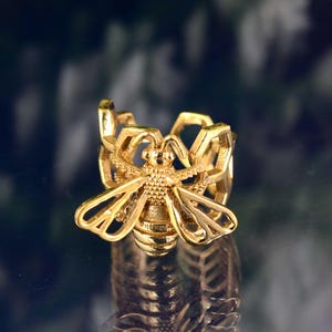 Handgemachter Bienen Ring, Einzigartiges Sechseckiges Bienenwaben Design, Sterling Silber Bienen Schmuck, Natur-inspirierter Ring, Insekt Kunst