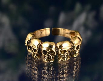 Doodshoofdring voor mannen en vrouwen, gotische gouden band, verstelbare vintage schedelring, coole punksieraden, statementring voor Halloween