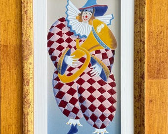 BART – Esmalte caliente sobre cobre de Alexander Kabanov – Arte mural – Figura de payaso – 20×10 cm (30×20 cm con marco)