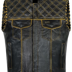 Men’s Leather Diamond Quilted Denim Biker Vest, Handmade Leather Vest, Club Style Riding Vest Street wears Genuine Leather Gift Son,