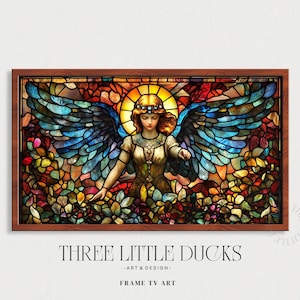 ビクトリア朝のステンドグラスの孔雀と藤のフレームのテレビアート