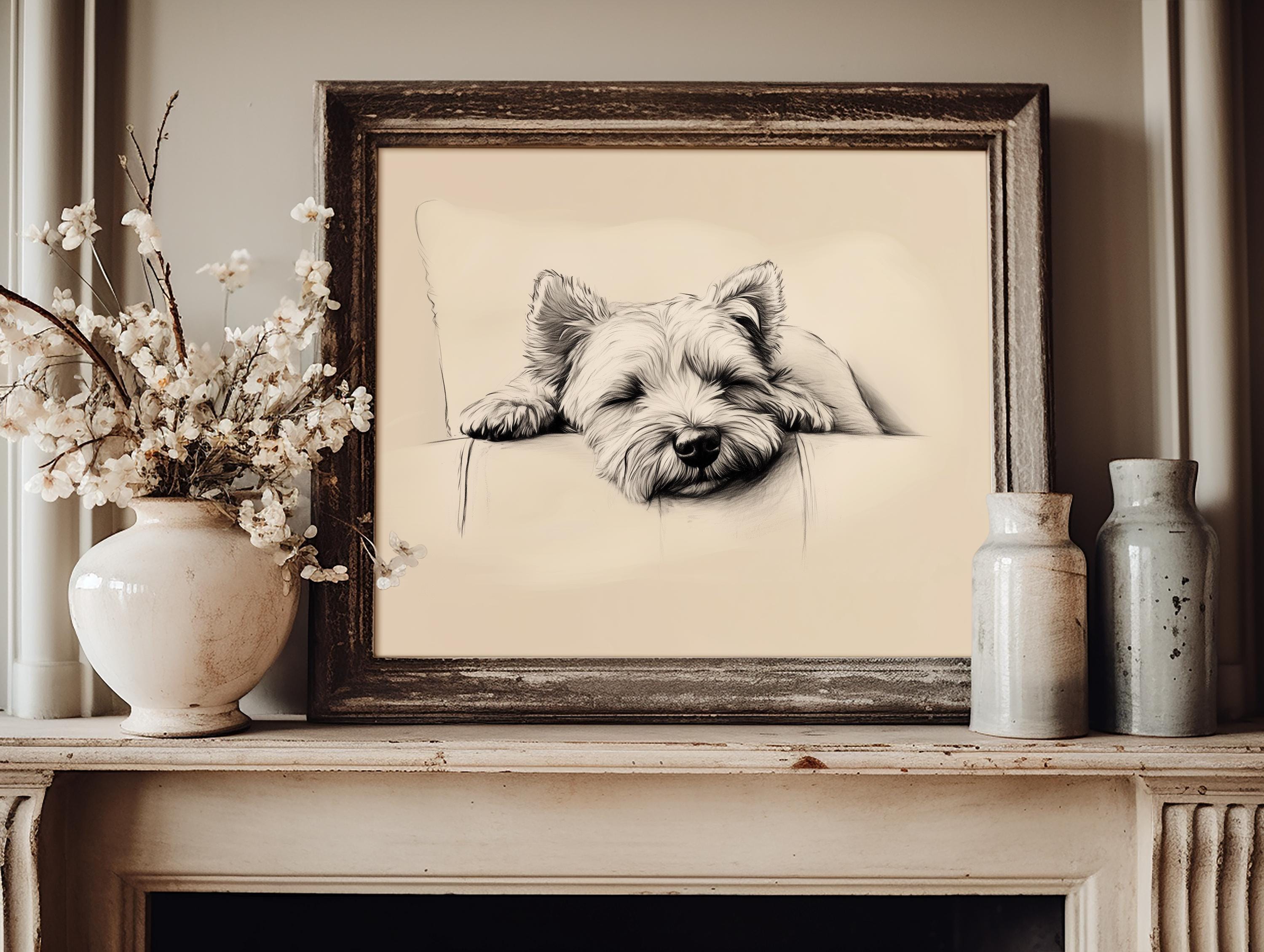 ヴィンテージ風ウェスティ犬の肖像画プリント | ウェストハイランド
