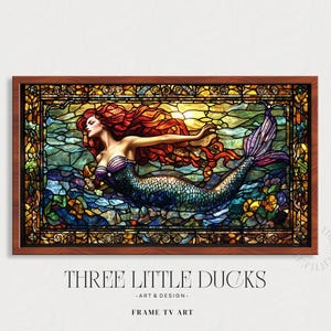 Victorian Stained Glass Mermaid Samsung Frame TV Art, Colorful Decorative Digital Download, Vintage Sea Decor, Highly Detailed Art 270