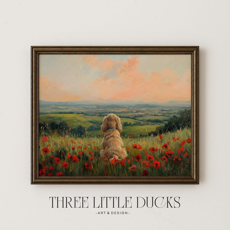 Cocker Spaniel in Poppy Field Wall Art Printable | Vintage Dog Oil ...