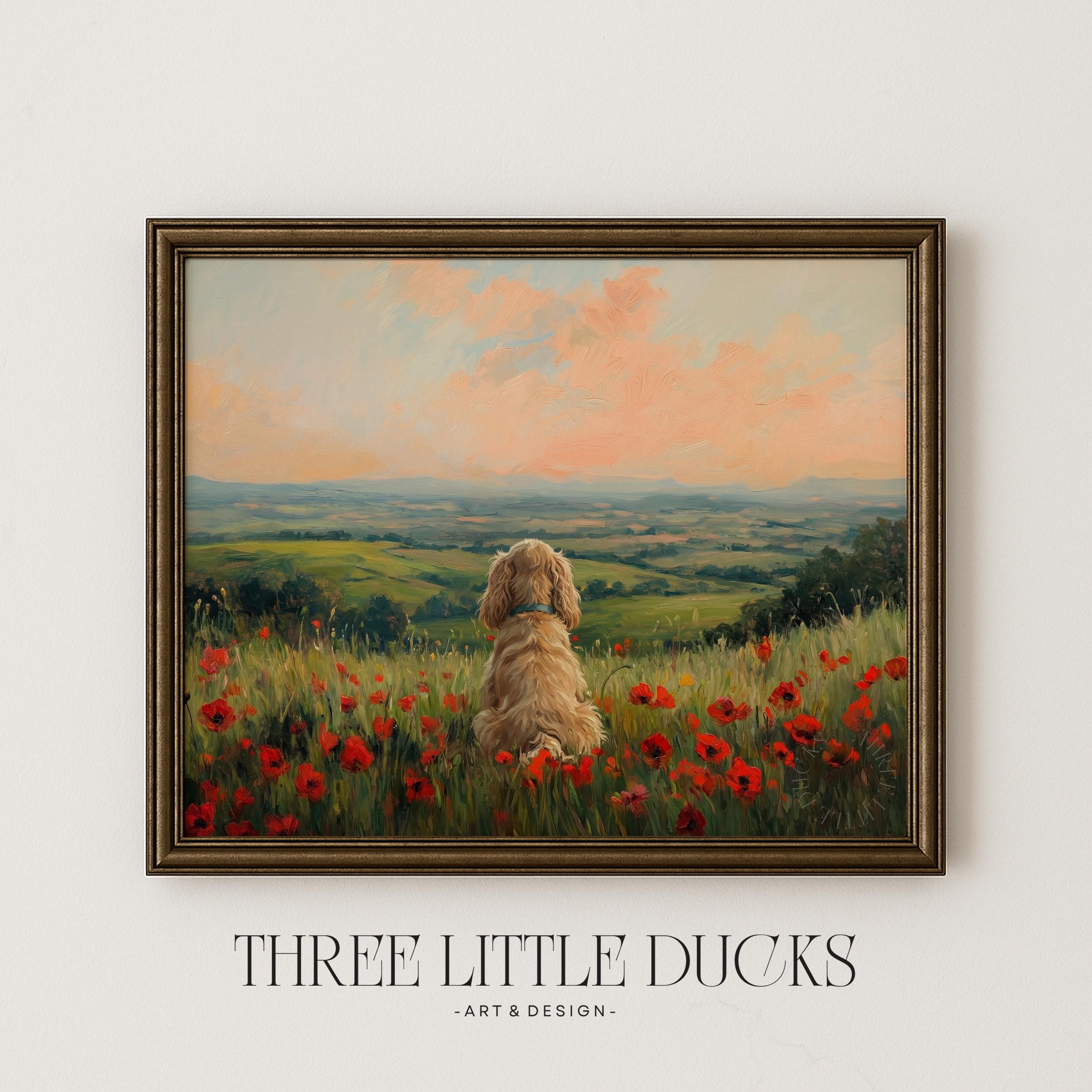 Cocker Spaniel in Poppy Field Wall Art Printable | Vintage Dog Oil ...
