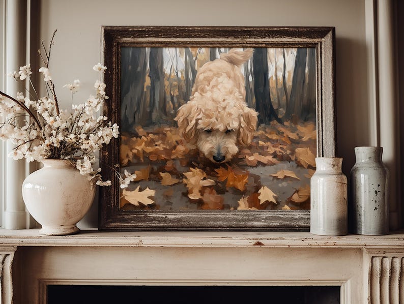 Goldendoodle Fall Wall Art Printable | Dog Oil Painting Autumn Print ...