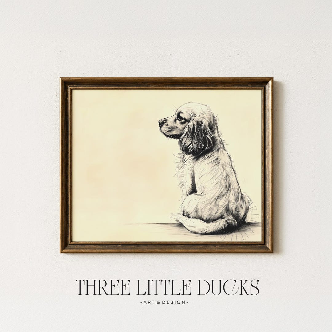 Cocker Spaniel Sketch Printable Dog Wall Art, Vintage Rustic Pet ...
